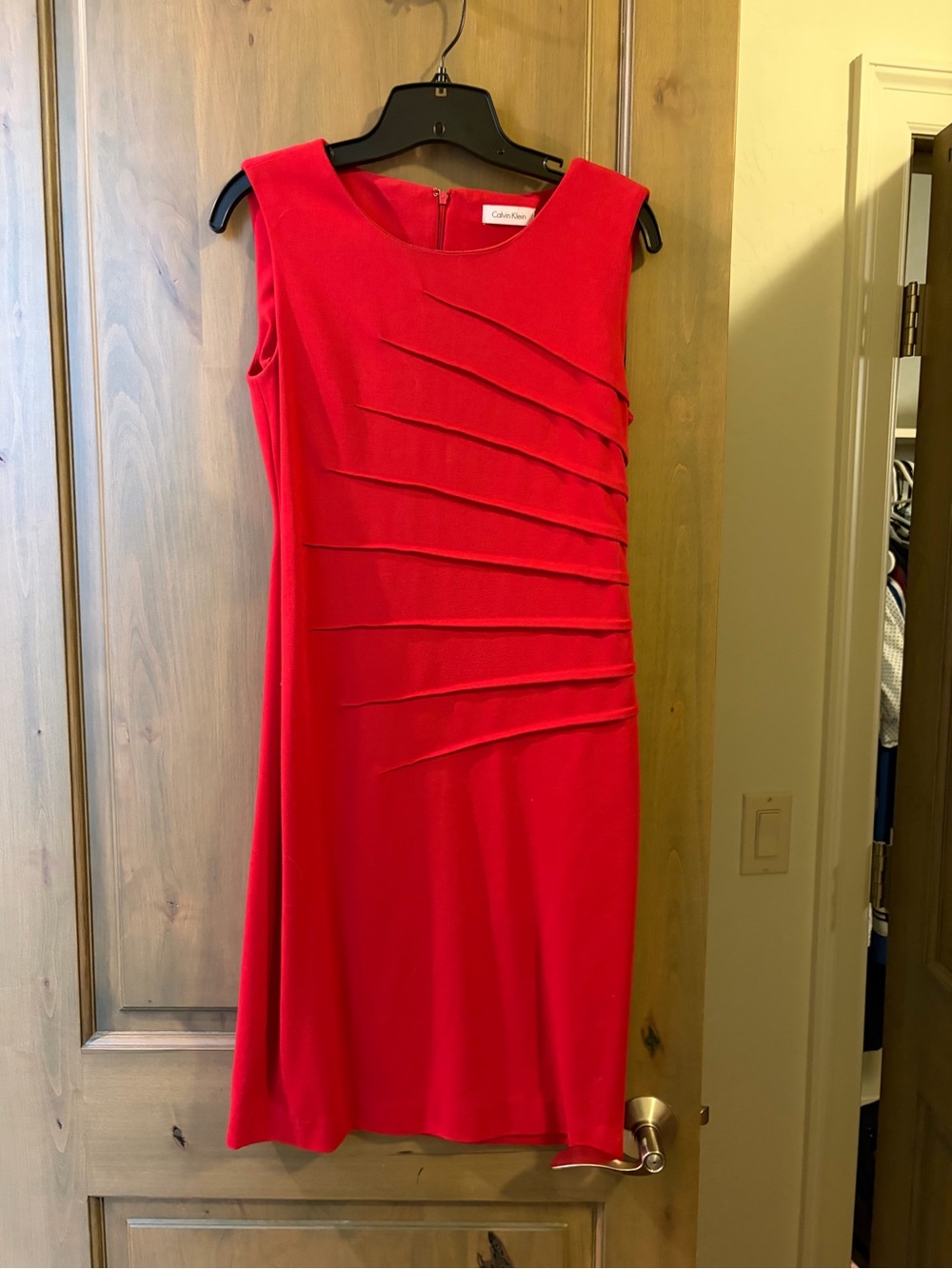 Calvin Klein Bold Red Sleeveless Pleated-Accented Dress